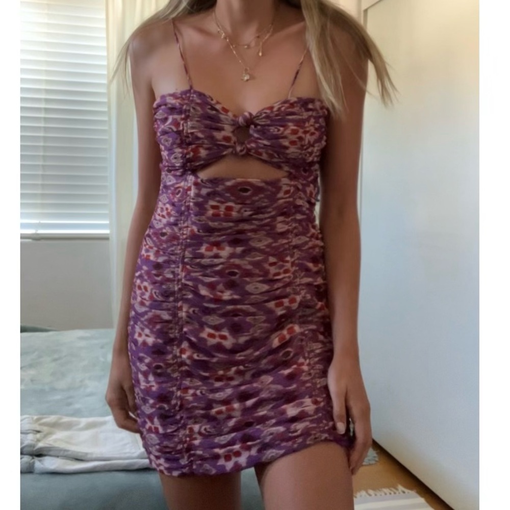 Zara Purple Ruched Cut-Out Mini Dress